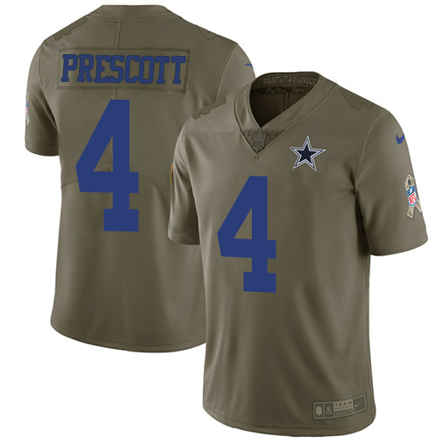 Nike Cowboys #4 Dak Prescott Olive Men's Stitched NFL Limited Salute To Service Jersey